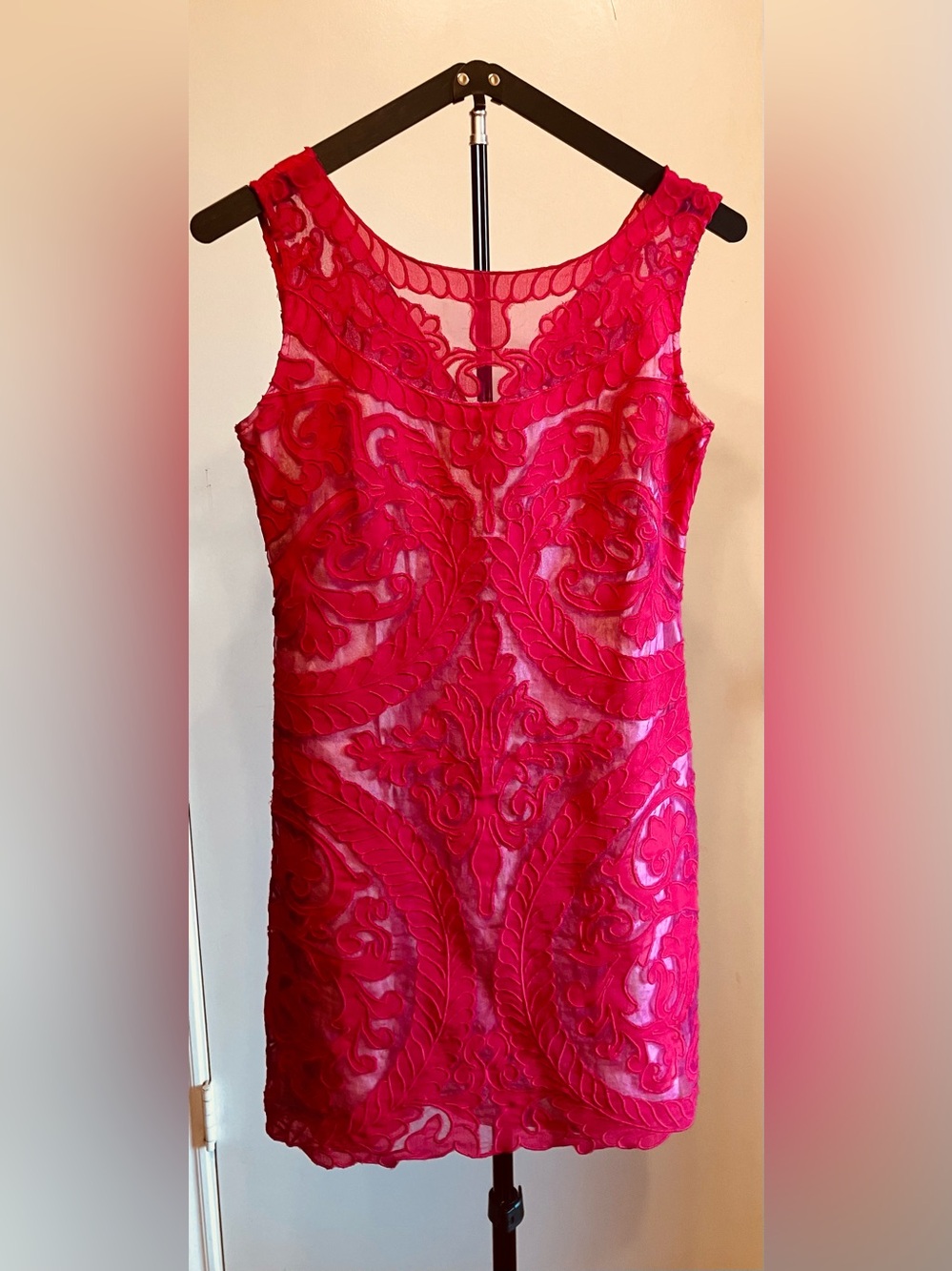 Yoana Baraschi Anthropologie Pink Heart Embroidered Mesh Lace Dress Size 2